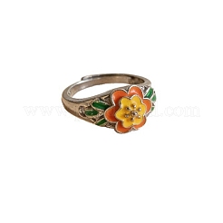 女性用調節可能な合金エナメル指輪  花  プラチナ  内径：15~20mm&nbsp;WGFF340-01