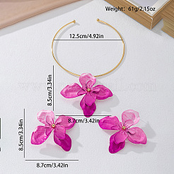 女性用フラワー合金スタッドピアス＆ペンダントチョーカーセット  ショッキングピンク  ネックレス：4.92インチ（12.5cm）&nbsp;WG356AA-01