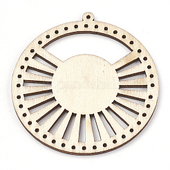 未染色ウッドシャンデリアコンポーネントリンク  フラットラウンド  小麦  64x60x3mm  穴：1.6mm&nbsp;X-WOOD-T008-44