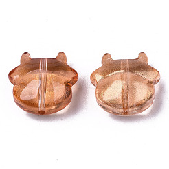 透明なスプレー塗装ガラスビーズ  グリッターパウダー付き  牛  チョコレート  11.5x12x6mm  穴：1mm&nbsp;DGLA-R052-001-B01