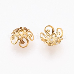 304ステンレススチール製ファンシービーズキャップ  花  5花びら  18KGP本金メッキ  10x3.5mm  穴：1mm&nbsp;STAS-G176-43G-A