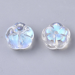 透明なガラスビーズを電気  ABカラーメッキ  花  クリアAB  10x10x6.5mm  穴：0.9mm&nbsp;LS-GLAA-N035-07A-E01