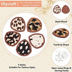 DIYイヤリング作成キット  10個入り5色環境にやさしい牛革レザーペンダント  染色木材  ヒョウ柄の涙  10個の鉄のピアスフック  10個のアイアンオープン丸カン  ミックスカラー  41x37.5x4mm  2個/カラー&nbsp;DIY-OC0007-32