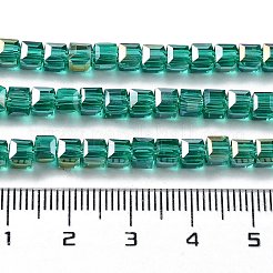電気メッキガラスビーズセット  ABカラーメッキ  多面カット  キューブ  ティール  4x4x4mm  穴：1mm  約100個/連  17インチ&nbsp;EGLA-R030-4x4mm-11
