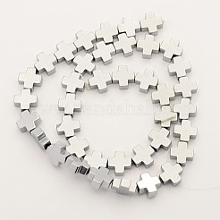 電気メッキ磁気なし合成ヘマタイトギアククロスビーズ連売り  プラチナメッキ  10x10x4mm  穴：1mm  約39個/連  15.5インチ&nbsp;G-M007-87F