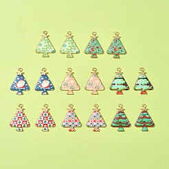 16個 8色 クリスマステーマラック メッキ合金ペンダント  エナメル  ゴールドカラー  クリスマスツリーの魅力  ミックスカラー  31x17x1.5mm  穴：1.8mm  2個/カラー&nbsp;FIND-FS0002-98