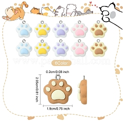 12個6色不透明樹脂ペンダント  プラチナメッキ鉄ループ付き  猫の爪チャーム  ミックスカラー  20.5x19x6.5mm  穴：2mm  2個/カラー&nbsp;RESI-YW0003-44
