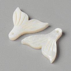 天然淡水シェルのペンダント  人魚の尾の形  乳白色  18x19x3mm  穴：1mm&nbsp;X-SHEL-N026-83