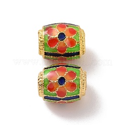 合金ビーズ  エナメル  花とバレル  マットゴールドカラー  レッド  10x8mm  穴：3.5mm&nbsp;ENAM-L039-02MG-01