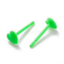 環境に優しいプラスチック製のスタッドピアス  ハート  ライム  4x4.5x1mm  ピン：0.8mm&nbsp;EJEW-H120-03B-01