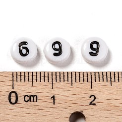アクリルビーズ  番号付きのフラットラウンド0~9  ホワイト  7x4mm  穴：1.3mm  10番号  約100pcs / number  1000pc&nbsp;SACR-JQ0001-06