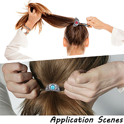 4個 2色 合金&樹脂模造合成ターコイズ&ポリエステルヘアタイ  半月  女性のためのヘアアクセサリー  ミックスカラー  内径：40x25mm  2個/カラー&nbsp;OHAR-CY0001-11