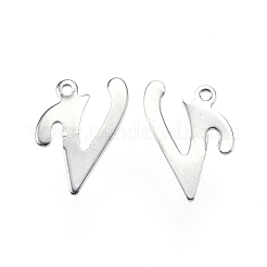 変色しにくい304ステンレススチールの文字チャーム  文字.v  ステンレス鋼色  14x10x0.8mm  穴：1mm&nbsp;LS-STAS-F039-01V-P