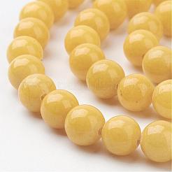 天然石馬山ジェイドラウンドビーズ連売り  染め  きいろ  8mm  穴：1mm  約48個/連  15インチ&nbsp;G-D263-8mm-XS07