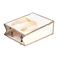 リボンの持ち手が付いた長方形の紙袋  ギフトバッグやショッピングバッグ用  ホワイト  15x6x20cm&nbsp;CARB-L011-01B-01