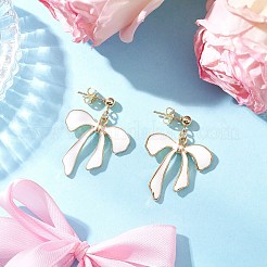 蝶結び合金エナメルダングルスタッドピアス2組  304ステンレス鋼と真鍮を使用  ゴールドカラー  35x26mm&nbsp;EJEW-JE06448