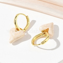 真鍮エナメル製ダングルフープピアス（女性用）  ハート  長持ちメッキ  ラックめっき  鉛フリー＆カドミウムフリー  ゴールドカラー  湯通しアーモンド  27x12mm&nbsp;KK-CBA760A-06G-05