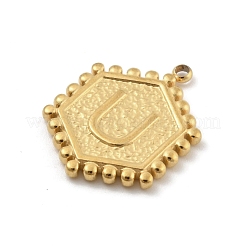 ステンレスペンダント201個  ゴールドカラー  レターチャーム付き六角形  U字  21x16.5x2mm  穴：1.5mm&nbsp;LS-STAS-R227-01U-G