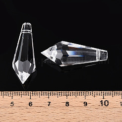 クリアガラスペンダント  コーン  多面カット  透明  35~38x12.5~14mm  穴：1.5~1.6mm&nbsp;GLAA-N025-01