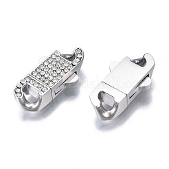304ステンレススチールボックス留め具  クリスタルラインストーン付き  オーバル  ステンレス鋼色  20x11x4mm  穴：2x3.5mm&nbsp;STAS-N087-35A-01P