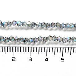 1連売りファセットビコーン完全メッキガラスビーズ連売り  ティール  3x3mm  穴：1mm  約128~135個/連  12.2インチ&nbsp;X-EGLA-J026-3mm-F10