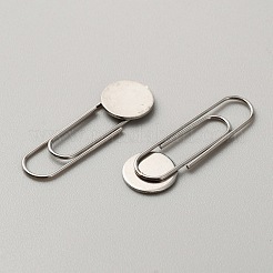304 ステンレス ブローチ ペーパークリップ ブローチ ファインディング  ブローチベースのセッティング  フラットラウンド  ステンレス鋼色  30.5x8x1.5mm  トレイ：10mm&nbsp;FIND-WH0137-61