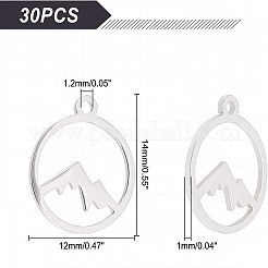 201ステンレススチールチャーム30個  レーザー切断  山と平らな  ステンレス鋼色  14x12x1mm  穴：1.2mm&nbsp;STAS-UN0034-41