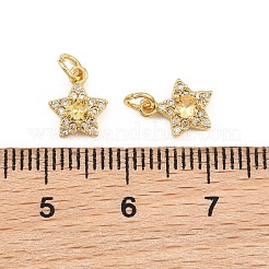 真鍮製マイクロパヴェキュービックジルコニアチャーム  スターのチャーム  18KGP本金メッキ  淡黄色  9x7.5x3mm  穴：2.3mm&nbsp;KK-Q085-12G-03