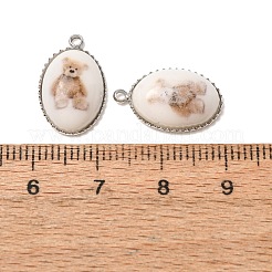 プリントされた303ステンレススチール製アクリルパーツ  クマの模様が入った楕円形のチャーム  ステンレス鋼色  17.5x11x5mm  穴：1.5mm&nbsp;AC-CBA1E47-03P