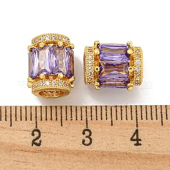 真鍮マイクロパヴェキュービックヨーロピアンビーズ  18KGP本金メッキ  大穴ビーズ  コラム  パープル  11.5x9.5mm  穴：5mm&nbsp;KK-B096-23G-01