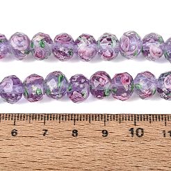 手作りの蓄光ビーズの連売り  ロンデル  インナー花と  多面カット  ライラック  9~10x7~8mm  穴：1~1.6mm  約40個/連  12.01インチ（30.5cm）&nbsp;LAMP-N037-01H