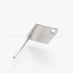 真鍮製スタッドピアスパーツ  ループと平板付き  菱形  ニッケルフリー  プラチナ  11x7x0.5mm  穴：1mm  ピン：0.7mm&nbsp;KK-N186-60P