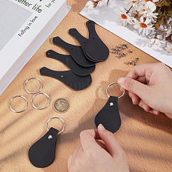 Diyキーホルダー作成キット  鉄製の分割キーホルダーや革製の衣類ラベルなど  ブラック  30x3mm&nbsp;DIY-OC0013-16C