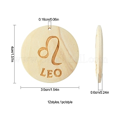 12スタイルの木製ペンダント12個  フラットラウンド  星座  40x39x6mm  穴：1.6mm  1個/スタイル&nbsp;WOOD-FS0001-25