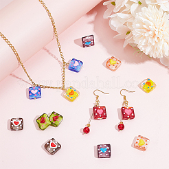 手作りランプワークビーズ  混合色  正方形  15.5~16x15x6mm  穴：1.6~1.8mm  2個/カラー&nbsp;LAMP-PH0001-32A