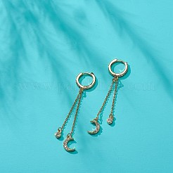 クリア キュービックジルコニア ムーン ダングル フープ イヤリング  女性のための真鍮ロング チェーン タッセル ドロップ イヤリング  ゴールドカラー  62mm  ピン：1mm&nbsp;EJEW-JE05077