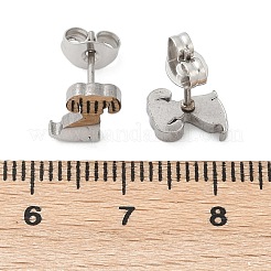 変色しにくい304ステンレススチール製子犬用スタッドピアス  低刺激性のイヤリング  ピアスキャッチ/ピアスバックキャッチ付き  犬のシルエット  ステンレス鋼色  7x8mm  ピン：0.8mm  12のペア/カード&nbsp;EJEW-F227-05P