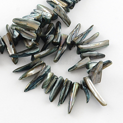 不規則天然のシェルビーズ連売り  染め  ブラック  20~40x4~8x4~7mm  穴：1mm  約70個/連&nbsp;PBB064Y-01