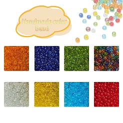 ガラスシードビーズ8色  トランスペアレント  ラウンド  ミックスカラー  3mm  穴：1mm  約15g /カラー&nbsp;SEED-YW0001-55
