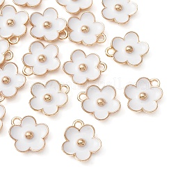 ライトゴールドメッキの合金エナメルペンダント  花のチャーム  ホワイト  13x11.5x3mm  穴：1.6mm&nbsp;ENAM-YW0002-20A