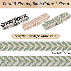 3玉 3色 ポリエステル リーフ ジャカード リボン  ミックスカラー  1インチ（25.5mm）  約3.00ヤード（2.74m）/セット  1かせ/色&nbsp;SRIB-CY0001-45