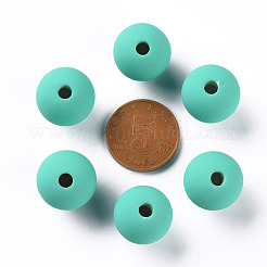 アクリルビーズ  ラバー加工スタイル  片穴  ラウンド  ライトシーグリーン  16mm  穴：3.5mm&nbsp;OACR-S039-05-68