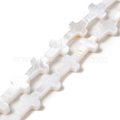 天然淡水シェルビーズ連売り  宗教クロス  貝殻色  9.5~10x6.5x2.5mm  穴：0.9mm  約20個/連  7.72''（19.6センチメートル）&nbsp;BSHE-E026-18