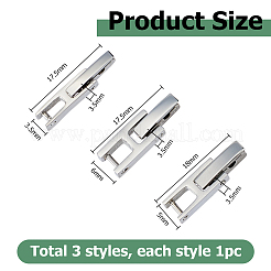 3個 3スタイル 304ステンレススチール時計バンド留め金  ステンレス鋼色  17.5~18x3.5~6x3.5mm  1個/スタイル&nbsp;STAS-HS0001-91P