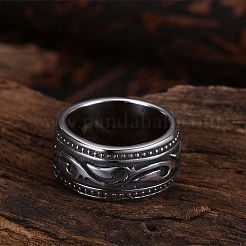 メンズステンレススチールフィンガー指輪  ワイドバンドリング  アンティークシルバー  usサイズ9（18.9mm）&nbsp;RJEW-BB29955-9