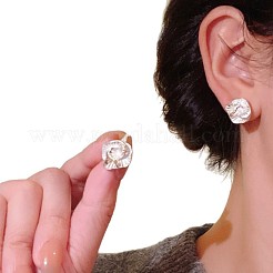 女性用合金エナメルスタッドピアス  花  ゴールドカラー  ホワイト  12x12mm&nbsp;WG94898-01