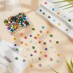 240本12色手作りミルフィオリガラスビーズ連売り  花  ミックスカラー  4x2.6mm  穴：1mm  20個/カラー&nbsp;LAMP-HY0001-09