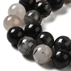 天然石ブラックルチルクォーツビーズ連売り  ラウンド  10~11mm  穴：1mm  約36~40個/連  15.7インチ。&nbsp;G-R447-10mm-03-01