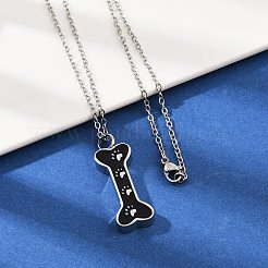 304ステンレススチール製ブラックエナメルの足跡型骨ペンダント、ペットの骨壷、遺灰ネックレス  ステンレス鋼色  21.65インチ（55cm）&nbsp;NJEW-S455-06P