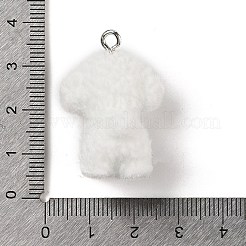 フロッキング樹脂のかわいい子犬ペンダント  プラチナメッキの鉄製ループが付いた犬のチャーム  ホワイト  31.5x23x20mm  穴：2.5mm&nbsp;MACR-P043-L01